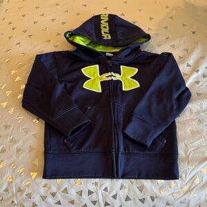 Kids Under Armour Navy Zip-Up Hoodie with Lime Green Logo